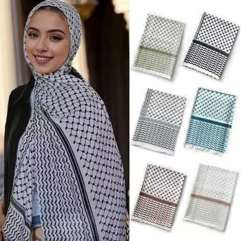Шифоновый клетчатый длинный шарф с принтом, летний удобный шифоновый головной платок на Ближнем Востоке, аксессуар для одежды синий