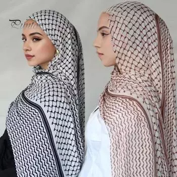 Шифоновый клетчатый длинный шарф с принтом, летний удобный шифоновый головной платок на Ближнем Востоке, аксессуар для одежды чёрный