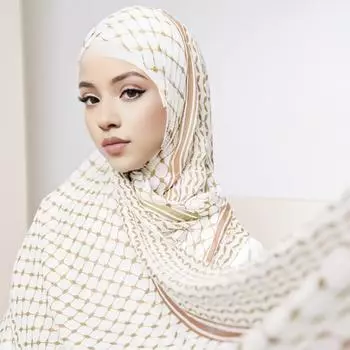 Шифоновый клетчатый длинный шарф с принтом, летний удобный шифоновый головной платок на Ближнем Востоке, аксессуар для одежды синий