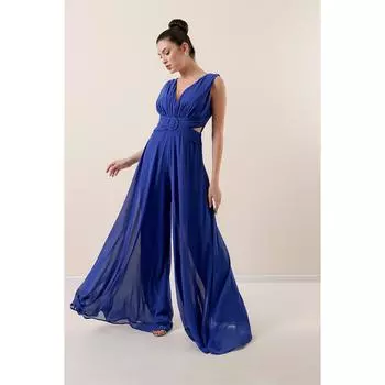 Шифоновый комбинезон с низким вырезом спереди и сзади на подкладке с V-образным вырезом