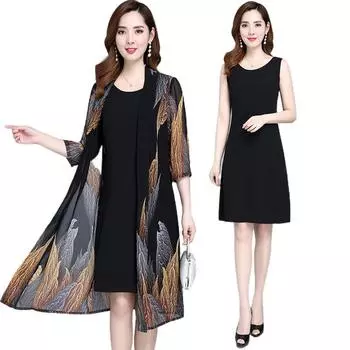 Шифоновый комплект платьев, летний женский солнцезащитный пиджак, кардиган для мам, элегантное кружевное платье, костюм 4XL