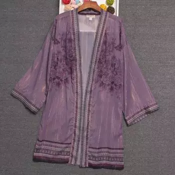 Шифоновый платок с принтом Модный универсальный Широкий рукав Золотая нить Purple Mid Length Long Length-ONE XL-XXL