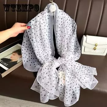 Шифоновый прозрачный дышащий солнцезащитный платок в горошек, женский летний тонкий длинный пляжный шарф из шелка