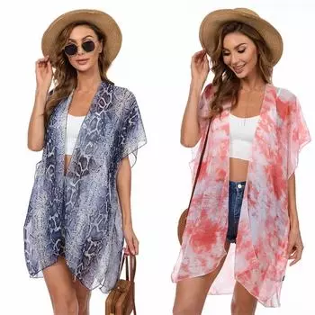 Шифоновый солнцезащитный крем с рукавами, модная шаль с крыльями летучей мыши, пляжная одежда, летний кардиган 86cm