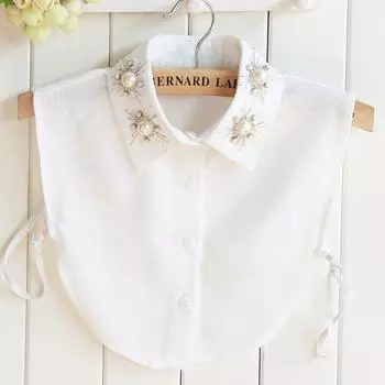 Шифоновый воротник с бусинами, воротник рубашки для женщин, модный универсальный жемчужный воротник рубашки, украшение