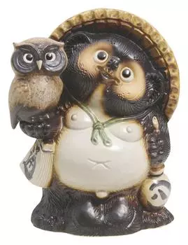 Shigaraki ware енотовидная собака с совой размер 10 коричневый