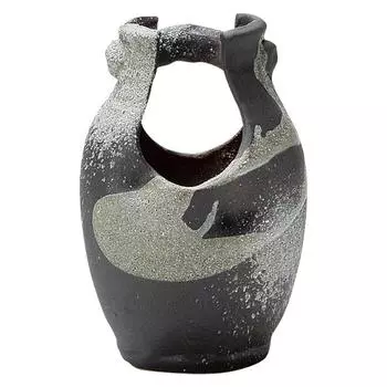 Shigaraki Ware Hechimon Vase Flower Base Large Pail Type Black Spray Pottery MR-1-2512