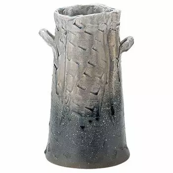 Shigaraki Ware Hechimon Vase Flower Base Large Vertical Ear Ear Gray Iwashimizu Pottery MR-1-2613
