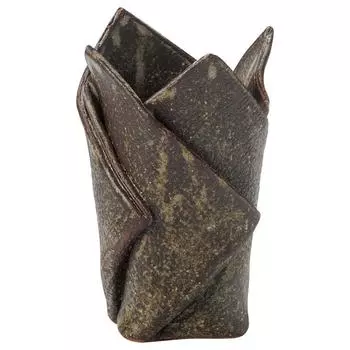 Shigaraki Ware Hechimon Vase Flower Base Single Flower Vase Brown Tatara Layered Pottery MR-M145