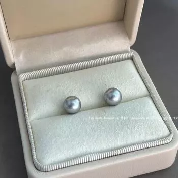 Shijia Pearl Stud Earrings Female 925 Silver Needle French Retro Fancy Earrings Fever Same Style 2025 New Earrings Really many hemp Gray 8mm(925 silver needle)