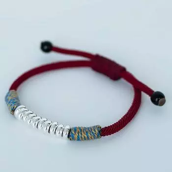 Shijin Sterling Silver S925 Hand-Wrapped Bracelet Men s and Women s National Style Small Pieces of Silver Animal Year Red Carrying Strap Lucky Beads Ten brocade