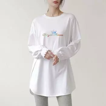 Шикарная белая футболка с длинными рукавами, закругленным подолом и застежкой на манжетах M