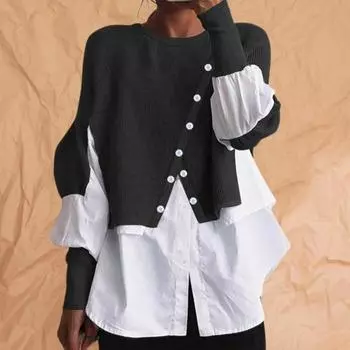 Шикарная блузка с длинными рукавами, теплый лоскутный женский свитер с цветными блоками, женский свитер S серый