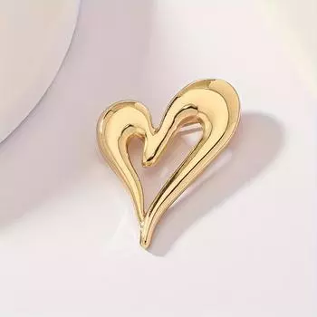 Шикарная брошь-булавка с полым сердцем в винтажном стиле - Цинковый сплав, Идеально подходит для повседневной одежды и в качестве подарка золотистый
