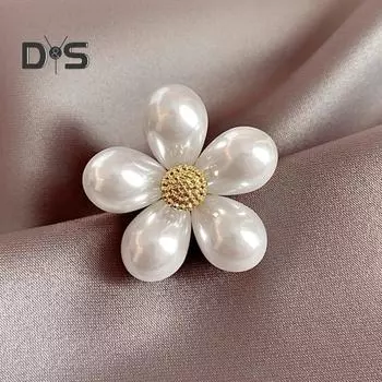 Шикарная брошь с бантом в виде цветка, легкая брошь из нержавеющего сплава, нагрудная булавка, элегантные ювелирные изделия с жемчугом для женщин, аксессуар белый