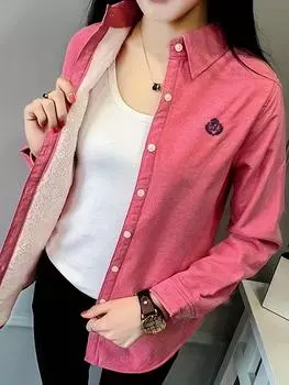 Шикарная футболка с длинным рукавом с цветочной вышивкой - повседневный воротник-лацкан, прочный и простой в уходе топ для женщин S