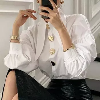 Шикарная хлопковая белая рубашка на пуговицах, женская весенняя повседневная офисная женская блузка, свободные рубашки-фонарики с длинными рукавами, топы, Blusas 15631 S белый