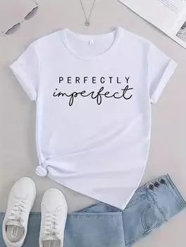 Шикарная и удобная женская белая футболка с простым принтом S