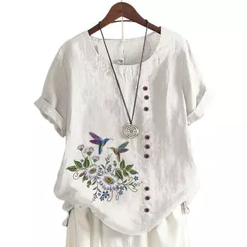 Шикарная и удобная женская футболка с круглым вырезом в 11 вариантах ярких принтов S синий