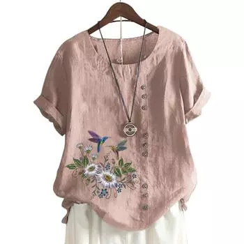 Шикарная и удобная женская футболка с круглым вырезом в 11 вариантах ярких принтов S синий