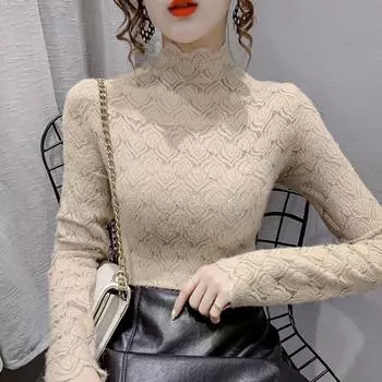 Шикарная кружевная рубашка осень/зима для женщин, модное нижнее белье, облегающая базовая футболка с сетчатой тканью, замедляющая старение S белый