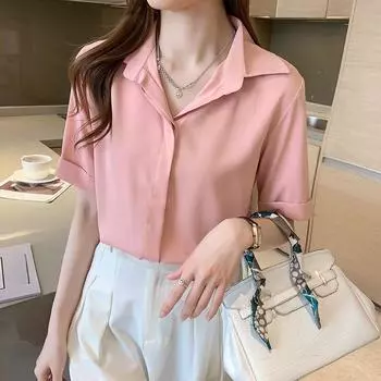 Шикарная летняя блузка из шифона с коротким рукавом, свободный крой, стильный дизайн, закрывающий живот, стильный топ для женщин S белый