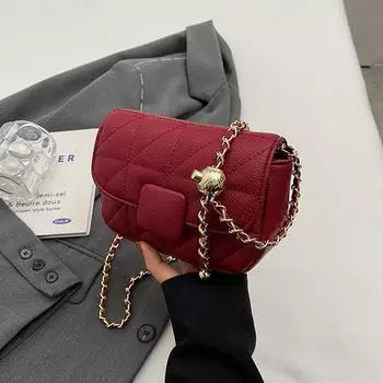 Шикарная маленькая красная квадратная сумка на цепочке для женщин, однотонные универсальные сумки через плечо, фактурная сумка через плечо из искусственной кожи