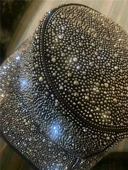 Шикарная модная та же звезда, роскошная блестящая ручная полностью серебряная женская кепка-ведро со стразами, женская шляпа в рыбацком стиле head size 57cm