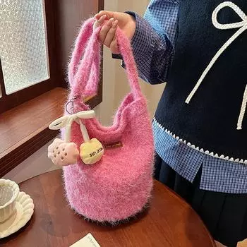 Шикарная осенне-зимняя плюшевая сумка-тоут Huangguoshu через плечо и через плечо для женщин 21*13*26 красный