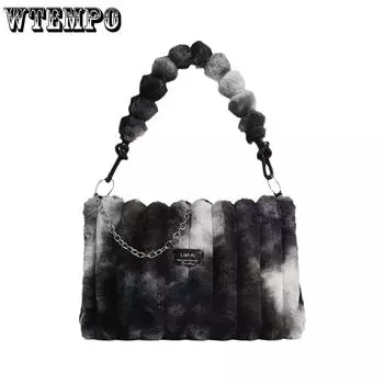 Шикарная плюшевая сумка через плечо Tie-Dye для женщин - большая вместимость, регулируемый и съемный ремень, застежка-молния, 2024, через плечо, подходит для девочек чёрный