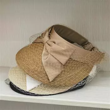 Шикарная японская летняя сетчатая шляпа из рафии с бантом без козырька для женщин head size 57cm