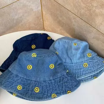 Шикарная симпатичная шляпа-ведро из денима со смайликом, женская, сезонная, универсальная, для путешествий, для студентов, солнцезащитный козырек от солнца, шляпа от солнца M56-58cm темно-синий
