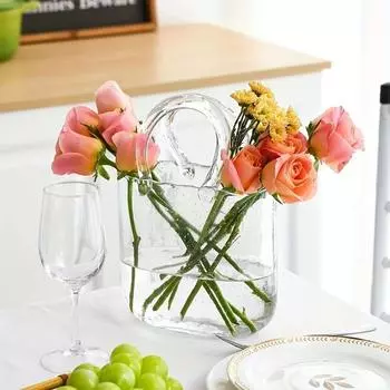 Шикарная стеклянная ваза в форме сумочки с ручкой - многофункциональная прозрачная ваза для цветов для гидропоники и домашнего декора прозрачный