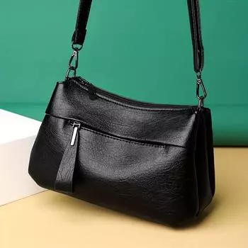 Шикарная сумка через плечо в винтажном стиле — мягкая текстурированная искусственная кожа — несколько отделений — повседневная и рабочая сумка для женщин 26*17*10cm чёрный