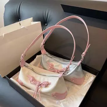 Шикарная сумка Y2K с галстуком-бабочкой, модная сумка на плечо из искусственной кожи, контрастного цвета, кошелек-клатч, сумка для покупок и свиданий для женщин и девочек серебряный