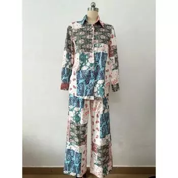 Шикарная свободная домашняя одежда, женский комплект из 2 предметов, повседневная рубашка с длинным рукавом и пуговицами, прямые брюки с высокой талией, пижамный комплект S