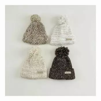 Шикарная теплая детская шапочка для мальчика и девочки, модная ретро вязаная шапка, пушистый шарик, осень-зима, теплая флисовая плюшевая детская вязаная шапочка