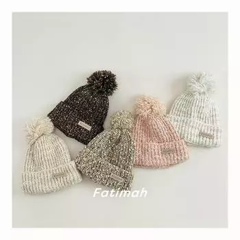 Шикарная теплая детская шапочка для мальчика и девочки, модная ретро вязаная шапка, пушистый шарик, осень-зима, теплая флисовая плюшевая детская вязаная шапочка 3-8 Year