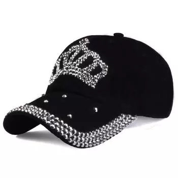 Шикарная женская бейсболка со стразами Crown — регулируемая, солнцезащитная и стильная кепка для папы для отдыха на природе, Crown, бейсболка, защита от солнца Adjustable чёрный