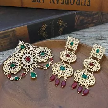 Шикарная женская брошь золотого цвета, наборы сережек, свадебные украшения для невесты, длинные круглые серьги с кисточками, цветочная брошь розовый