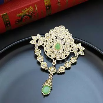 Шикарная женская брошь золотого цвета, ювелирная цепочка с цветочным принтом, брошь в хиджабе, полный кристалл, ювелирные изделия для невесты белый