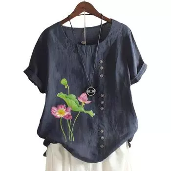 Шикарная женская футболка с круглым вырезом и 11 вариантами ярких принтов S озеро синий