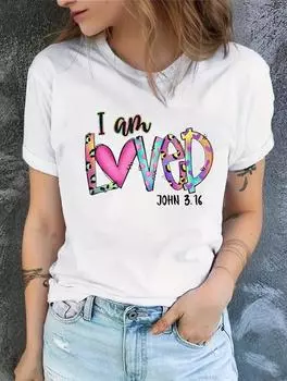 Шикарная женская хлопковая футболка белого цвета с короткими рукавами, 6 индивидуальными узорами, круглый вырез S