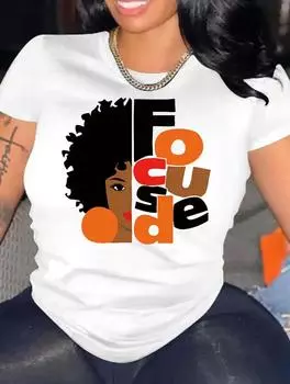 Шикарная женская хлопковая футболка белого цвета с короткими рукавами и разнообразным индивидуальным узором, круглый вырез S