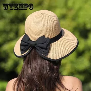 Шикарная женская соломенная шляпа от солнца с кружевным бантом — широкие поля, защита от ультрафиолета, идеально подходит для пляжного отдыха и повседневных прогулок Adjustable бежевый