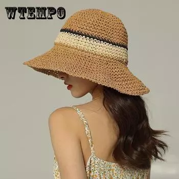 Шикарная женская соломенная шляпа-ведро, связанная крючком — дышащий дизайн с отверстиями, идеальная защита от солнца на пляже и в отпуске One Size