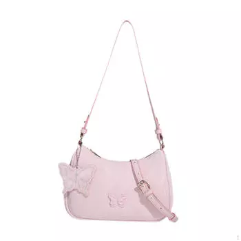 Шикарная женская сумка через плечо из искусственной кожи с акцентами в виде бабочек розовый