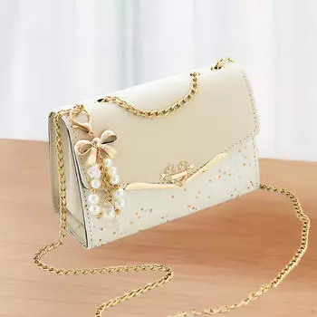 Шикарная женская сумка через плечо с цепочкой из веганской кожи бежевый