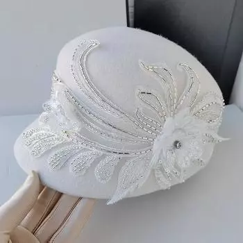 Шикарная зимняя бусина, веревка с хвостом Феникса, цветок, молочно-белая шерстяная женская конная шапка, женская кепка с козырьком One Size