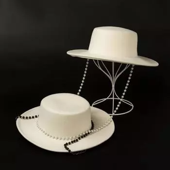 Шикарная зимняя молочная шерстяная фетровая жемчужная цепочка, женская шляпа-федора, женская Панама для отдыха, джазовая шляпа head size 57cm